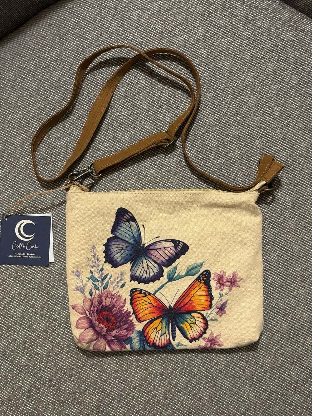 Cottn Curls Butterfly Floral Canvas Crossbody Bag